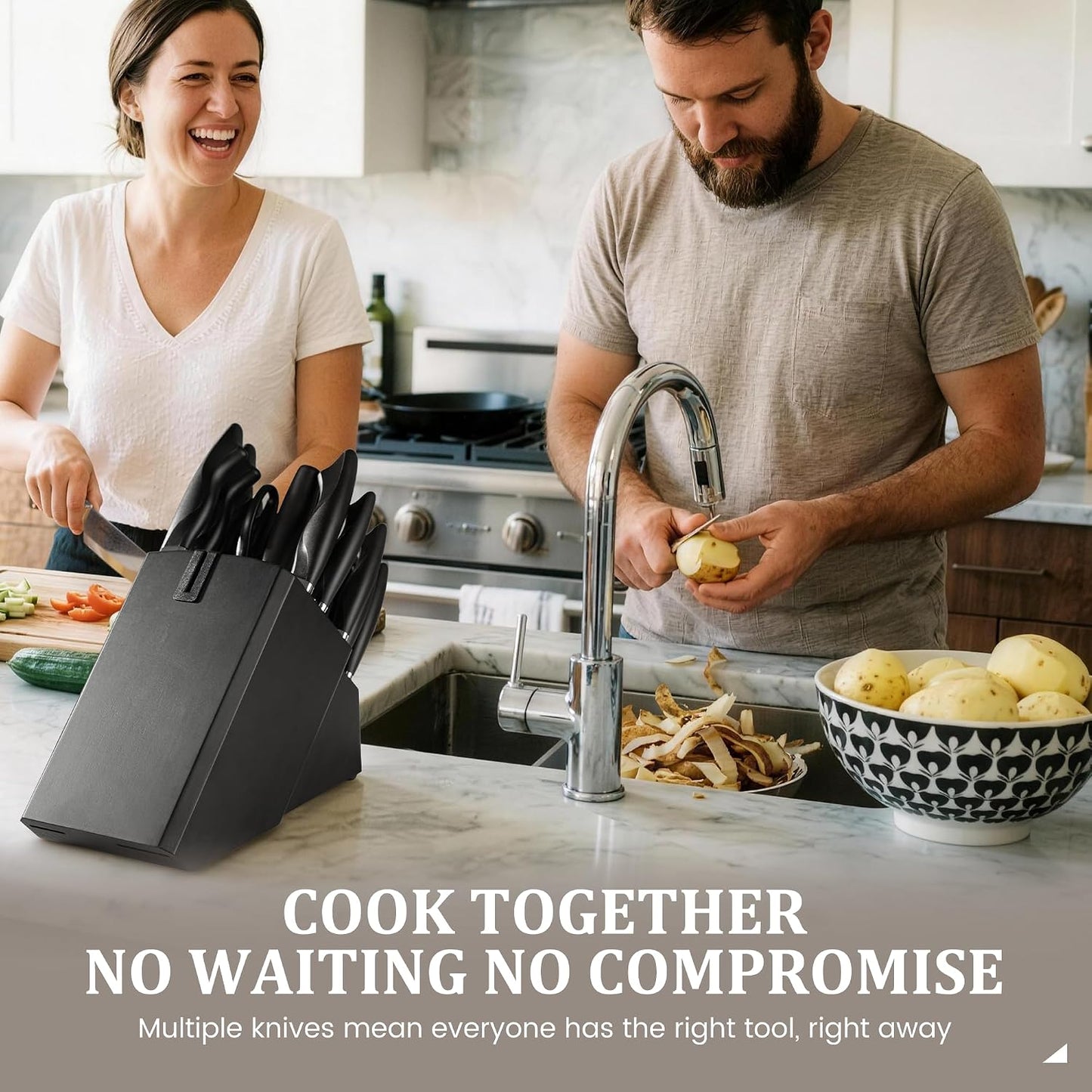 22 Pieces Knife Block Set with Built-in Sharpener