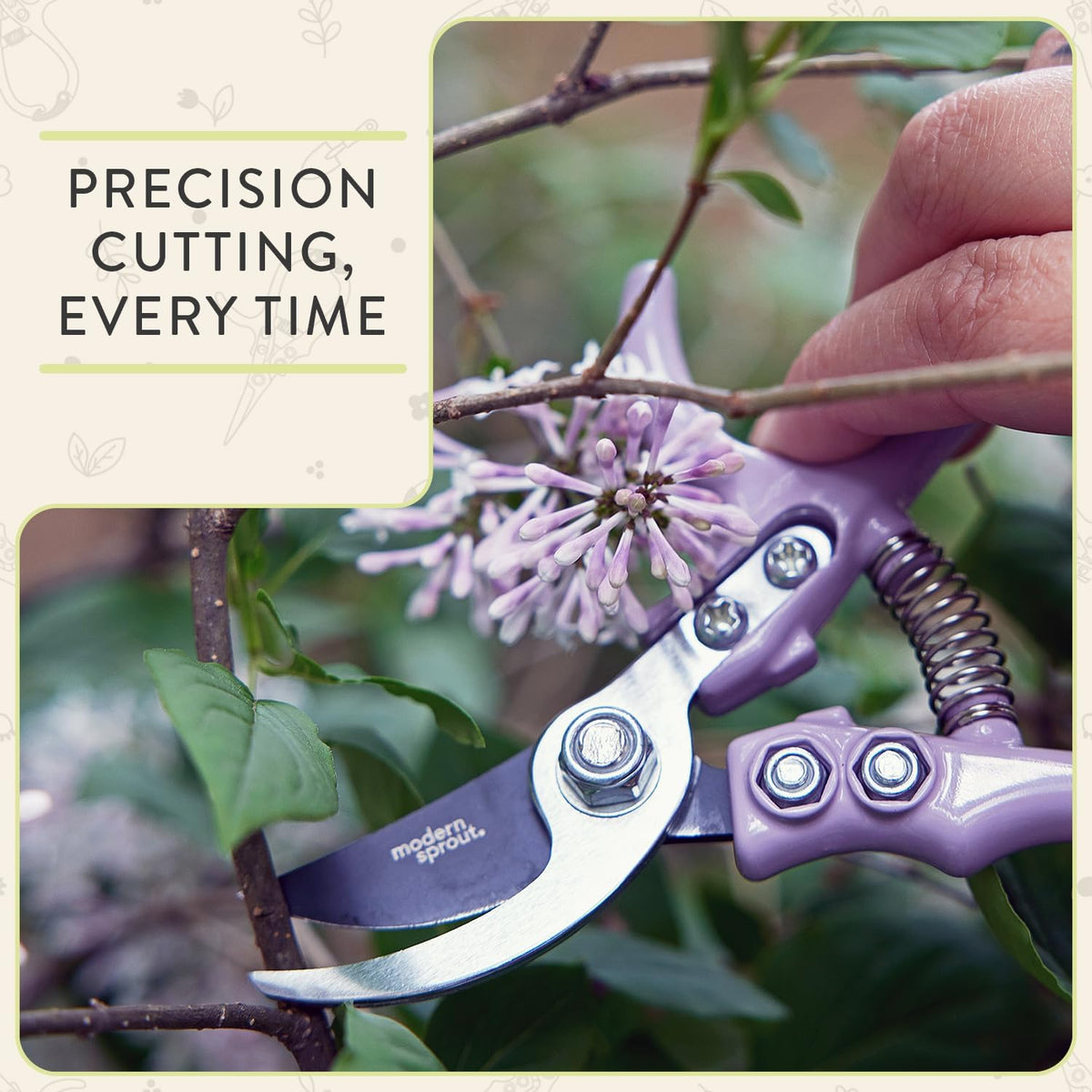 Bypass Hand Pruners - Scissors - Gardening Tools - Sage | Lightweight Pruning Tool W/ Easy-Lock - Sharp Bypass Carbon Steel Blade - Rust-Resistant - Reusable Holster for Storage