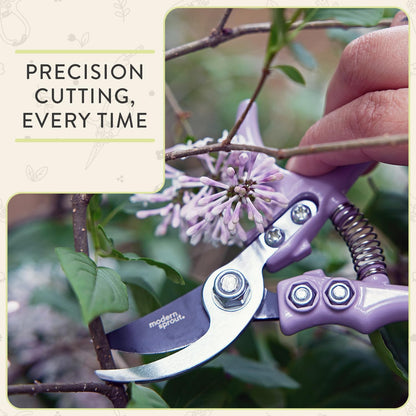 Bypass Hand Pruners - Scissors - Gardening Tools - Sage | Lightweight Pruning Tool W/ Easy-Lock - Sharp Bypass Carbon Steel Blade - Rust-Resistant - Reusable Holster for Storage