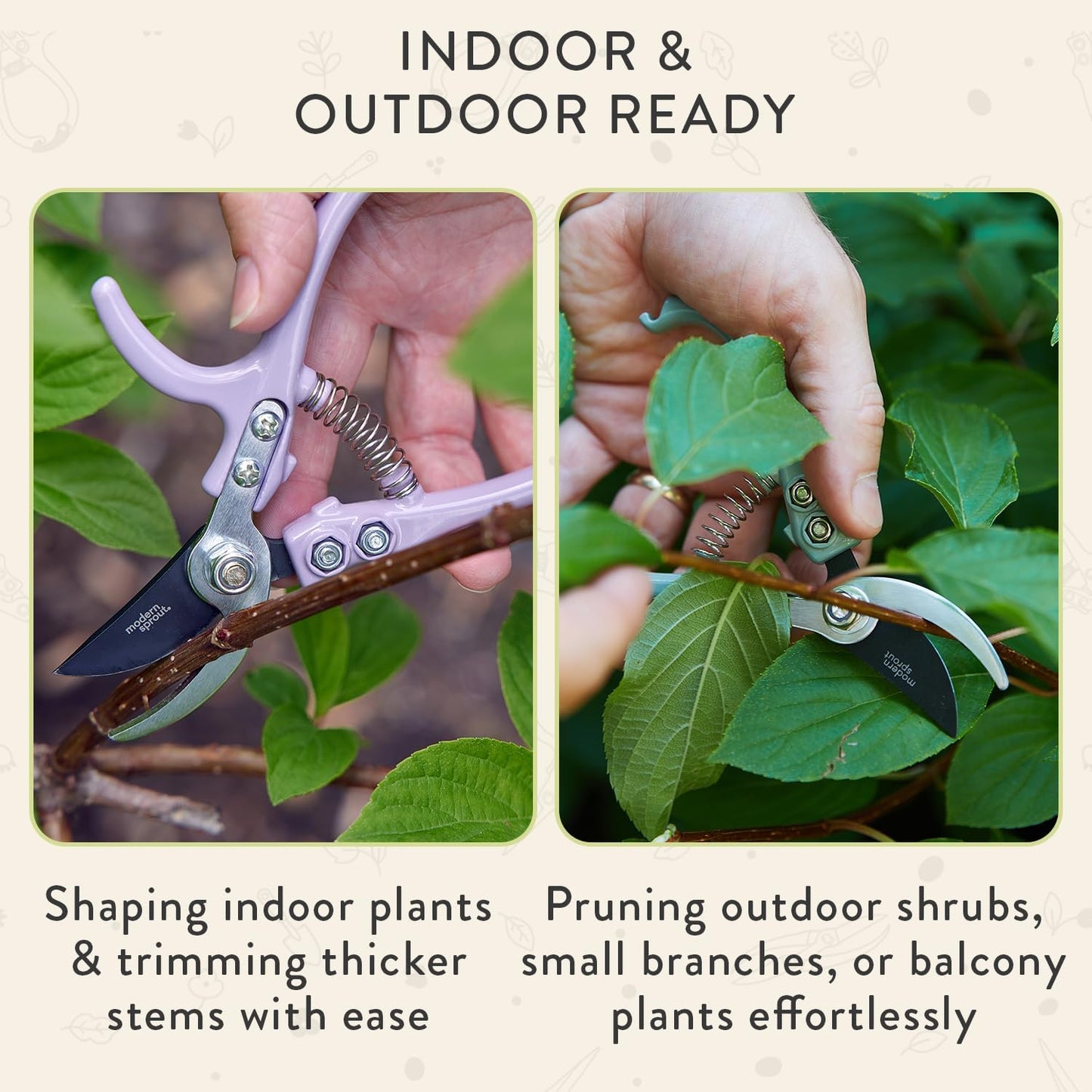 Bypass Hand Pruners - Scissors - Gardening Tools - Sage | Lightweight Pruning Tool W/ Easy-Lock - Sharp Bypass Carbon Steel Blade - Rust-Resistant - Reusable Holster for Storage