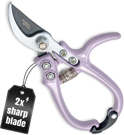 Bypass Hand Pruners - Scissors - Gardening Tools - Sage | Lightweight Pruning Tool W/ Easy-Lock - Sharp Bypass Carbon Steel Blade - Rust-Resistant - Reusable Holster for Storage