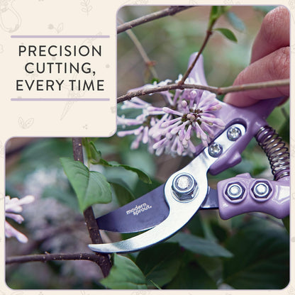 Bypass Hand Pruners - Scissors - Gardening Tools - Sage | Lightweight Pruning Tool W/ Easy-Lock - Sharp Bypass Carbon Steel Blade - Rust-Resistant - Reusable Holster for Storage