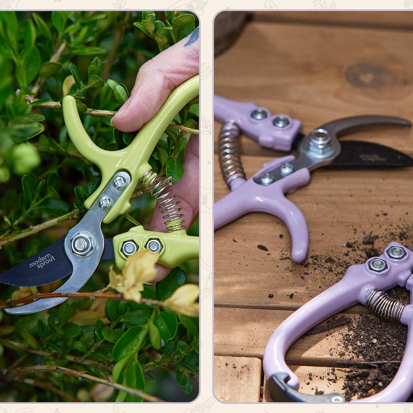 Bypass Hand Pruners - Scissors - Gardening Tools - Sage | Lightweight Pruning Tool W/ Easy-Lock - Sharp Bypass Carbon Steel Blade - Rust-Resistant - Reusable Holster for Storage