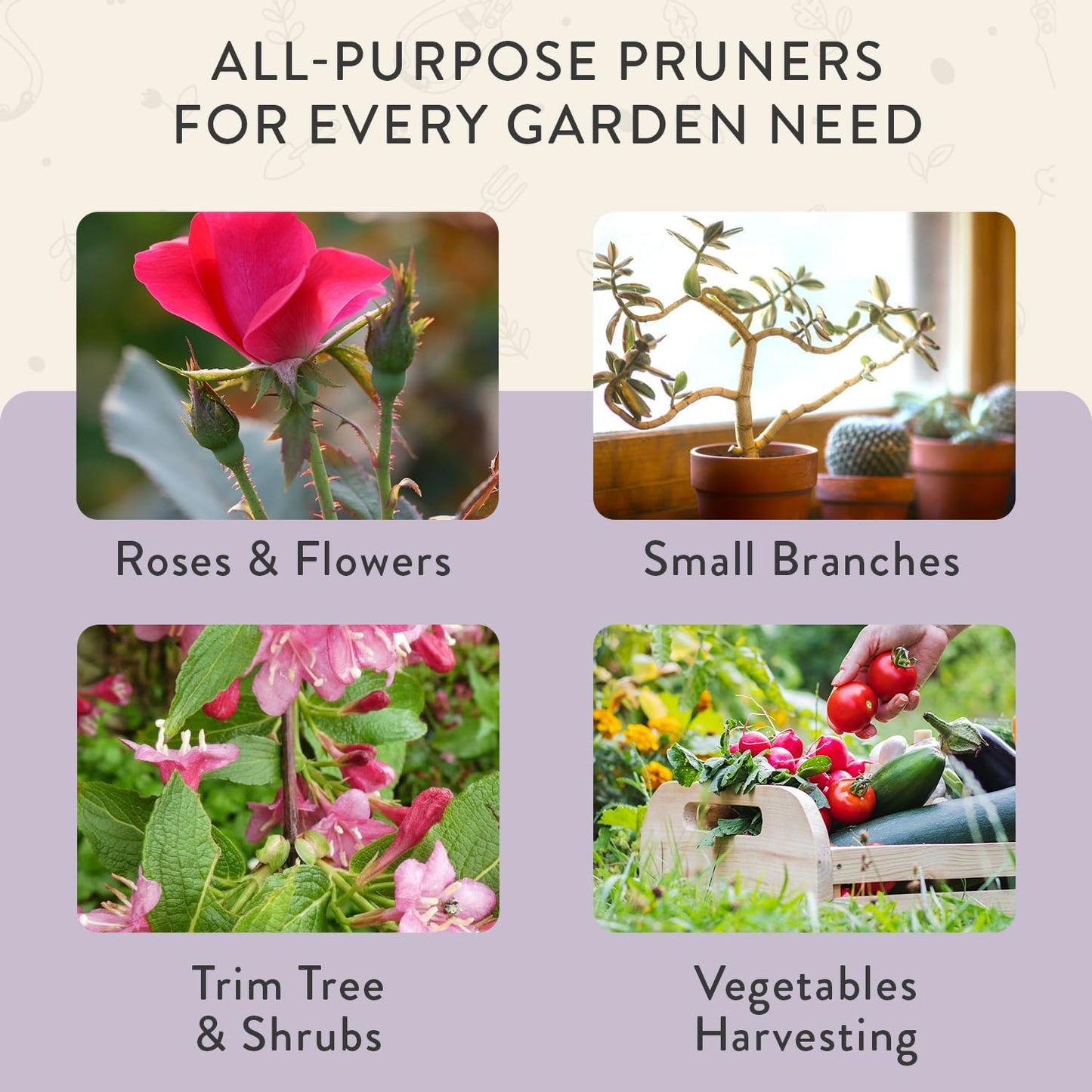 Bypass Hand Pruners - Scissors - Gardening Tools - Sage | Lightweight Pruning Tool W/ Easy-Lock - Sharp Bypass Carbon Steel Blade - Rust-Resistant - Reusable Holster for Storage