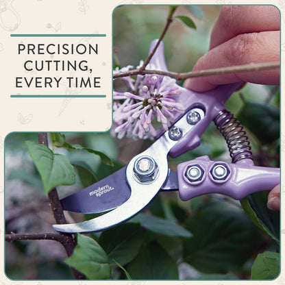 Bypass Hand Pruners - Scissors - Gardening Tools - Sage | Lightweight Pruning Tool W/ Easy-Lock - Sharp Bypass Carbon Steel Blade - Rust-Resistant - Reusable Holster for Storage