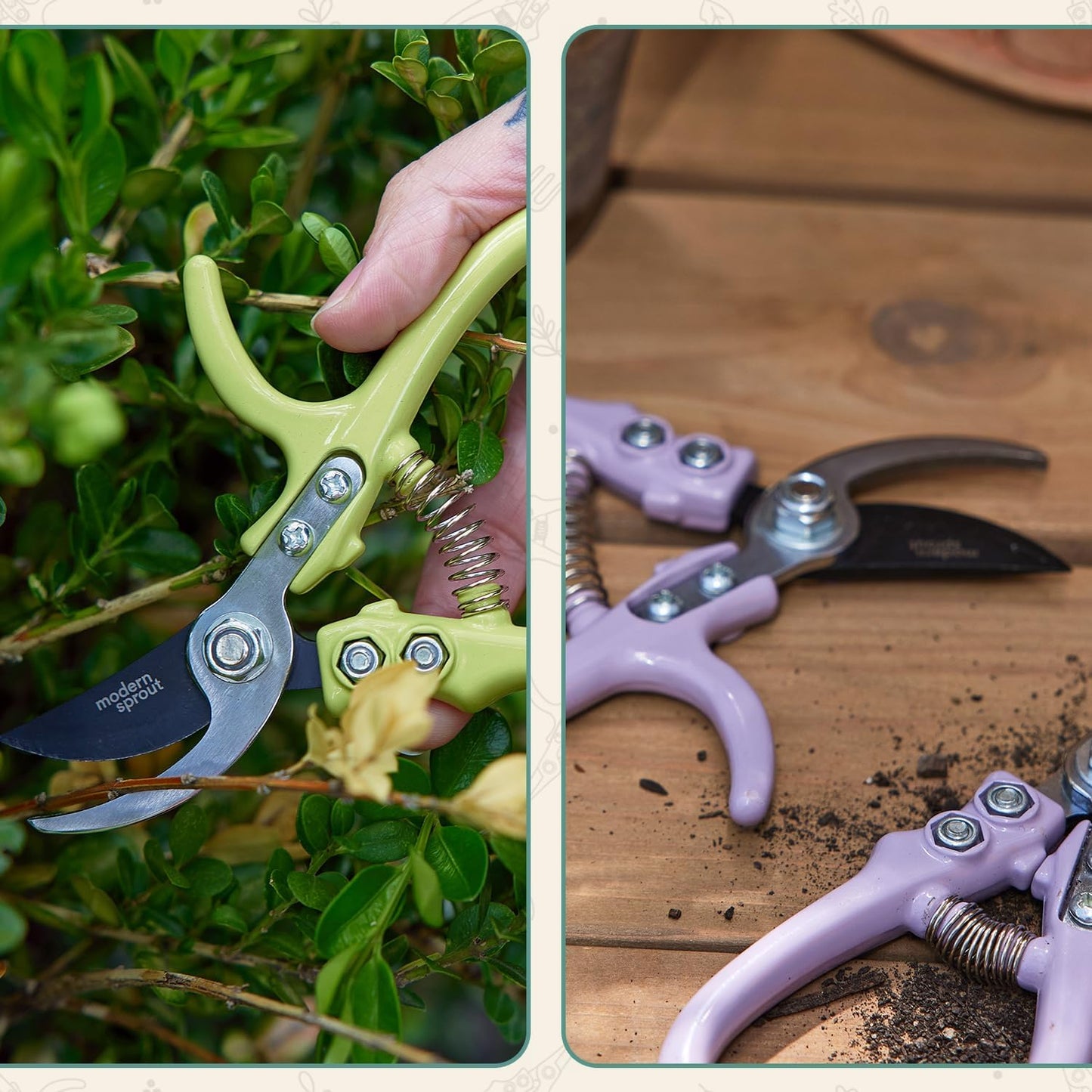 Bypass Hand Pruners - Scissors - Gardening Tools - Sage | Lightweight Pruning Tool W/ Easy-Lock - Sharp Bypass Carbon Steel Blade - Rust-Resistant - Reusable Holster for Storage