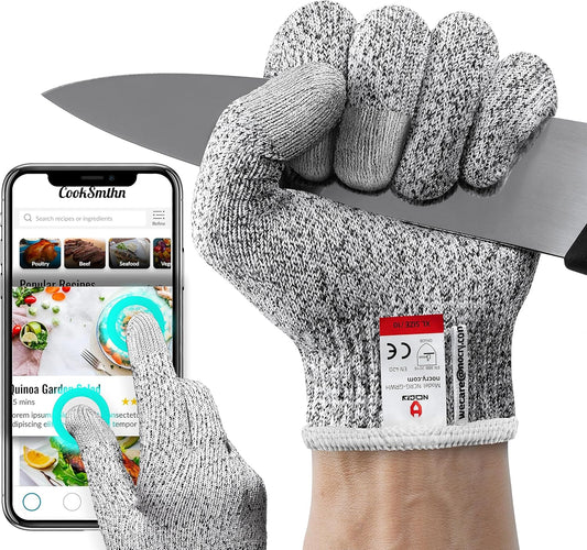 Cut Resistant Gloves Food Grade with Touchscreen Fingers, Extra Large | Protective Kitchen Gloves for Cutting, Cut Glove For Fishing, Butcher Glove or Wood Carving, Cooking Safety, Lightweight