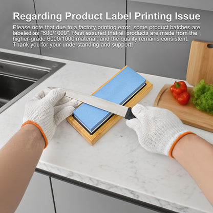 Knife Sharpening Stone 1000/6000 Grit Whetstone with Non-Slip Rubber Bamboo Base and Angle Guide for Kitchen, Hunting and Pocket Knives