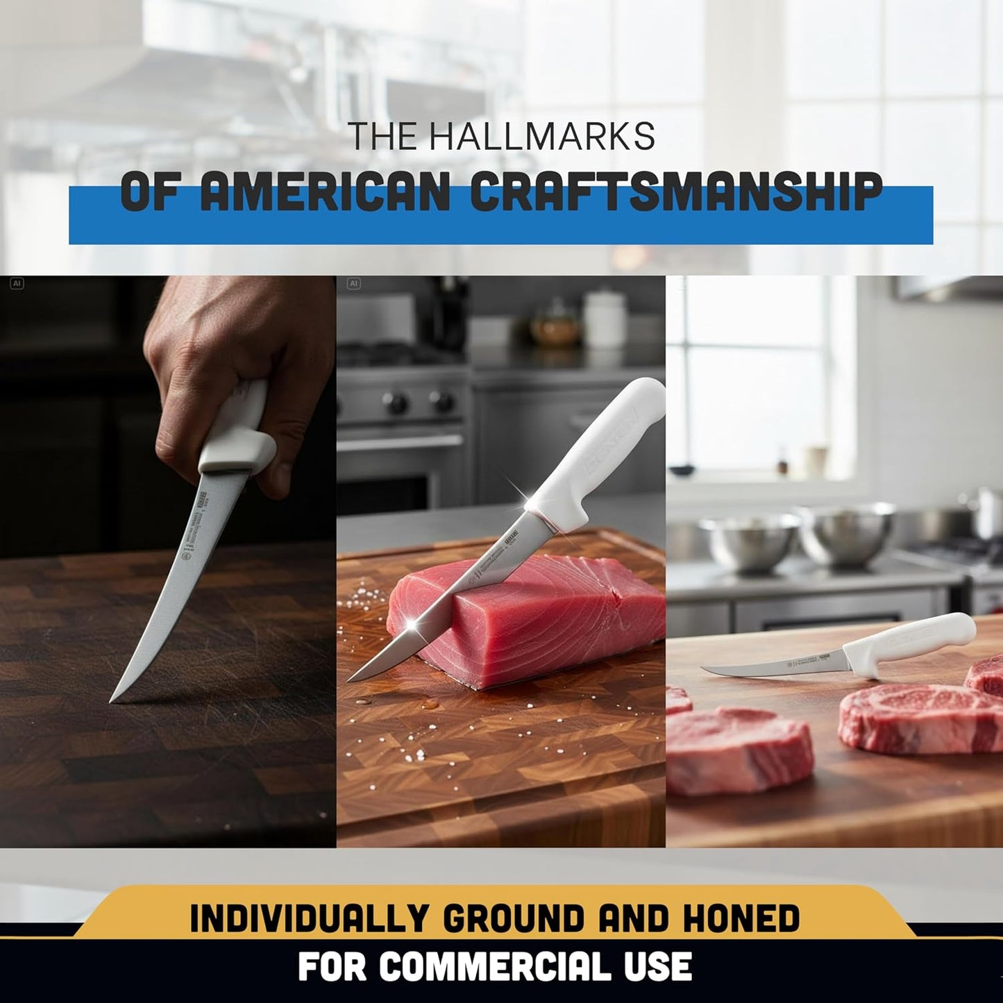 1483 Boning Knife, 6" Flexible Curved High Carbon Stain-Free Steel Blade, Textured Non-Slip White Polypropylene Handle, Professional Butcher and Fillet Knife, Made in USA, NSF Certified
