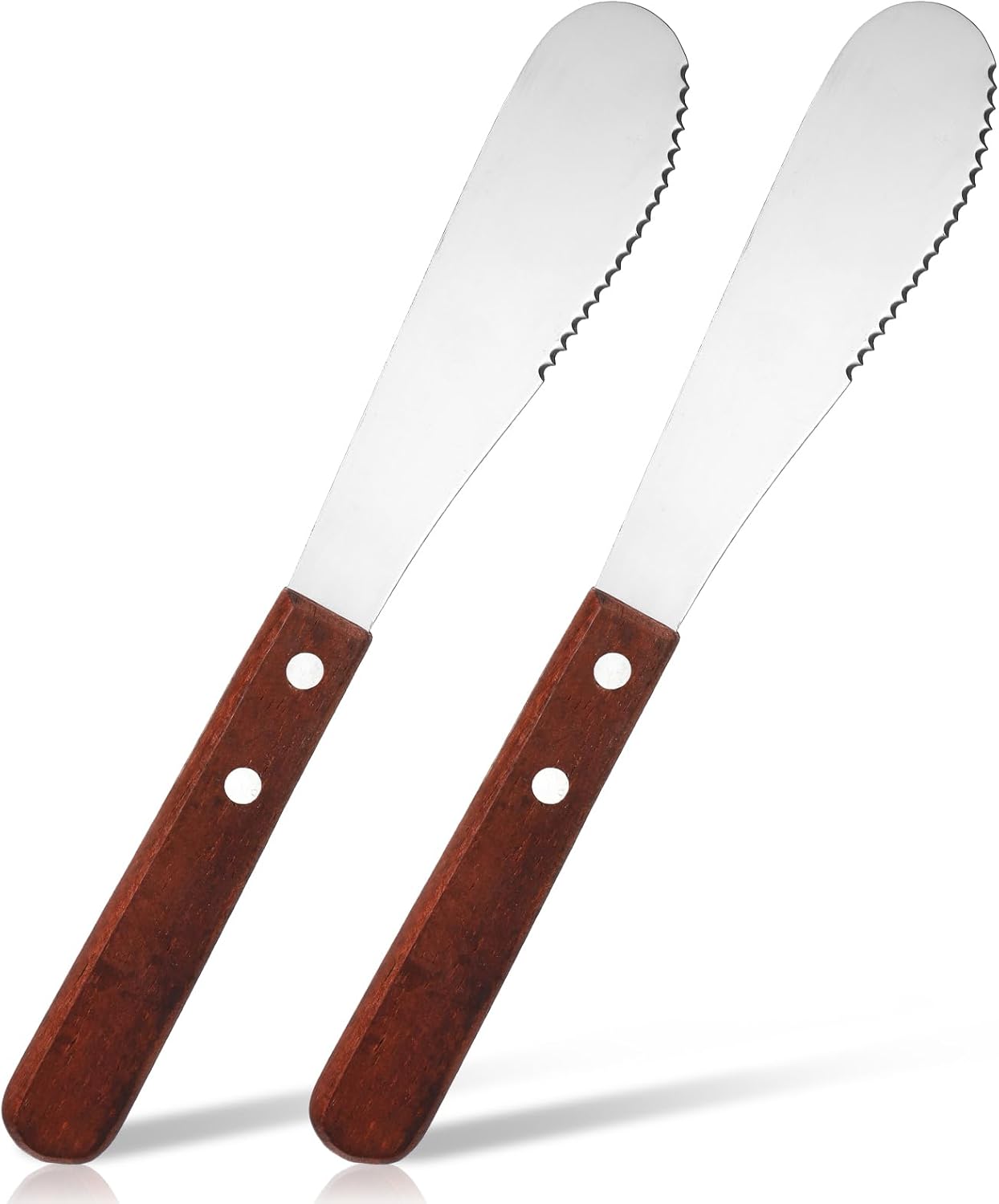 2 Pcs Butter Knife Spreader, Wide Stainless Steel Butter Knife Ergonomic Kitchen Sandwich & Cheese Spreaders for Cream Cheese & Jams, Wood Handle (Brown, 7.99 In)
