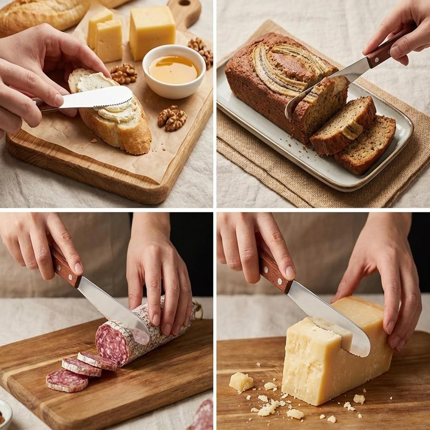 2 Pcs Butter Knife Spreader, Wide Stainless Steel Butter Knife Ergonomic Kitchen Sandwich & Cheese Spreaders for Cream Cheese & Jams, Wood Handle (Brown, 7.99 In)