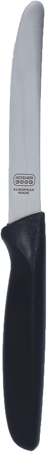 Black Kitchen Knife – 4.5” Steak and Vegetable Knife - Razor Sharp Curved Tip, Straight Edge - Color Coded Kitchen Tools