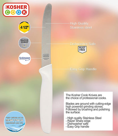 Black Kitchen Knife – 4.5” Steak and Vegetable Knife - Razor Sharp Curved Tip, Straight Edge - Color Coded Kitchen Tools