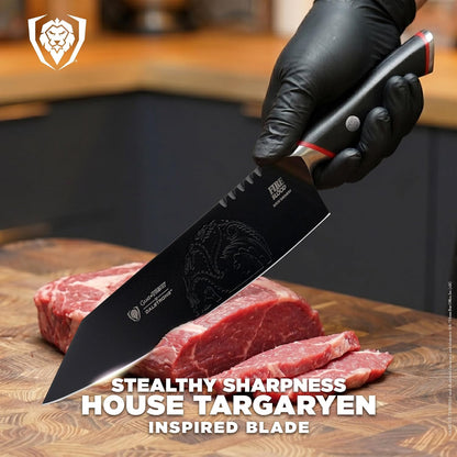 Game of Thrones House Targaryen 8" Chef Knife — German X50CRMOV15 Steel, TiN-Coated, G-10 Handle — Officially Licensed — For GoT Fans, Collectors & Real Kitchen Use