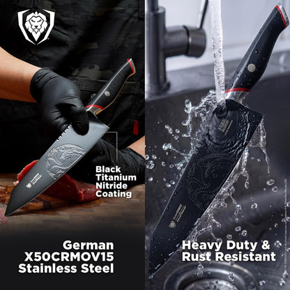 Game of Thrones House Targaryen 8" Chef Knife — German X50CRMOV15 Steel, TiN-Coated, G-10 Handle — Officially Licensed — For GoT Fans, Collectors & Real Kitchen Use
