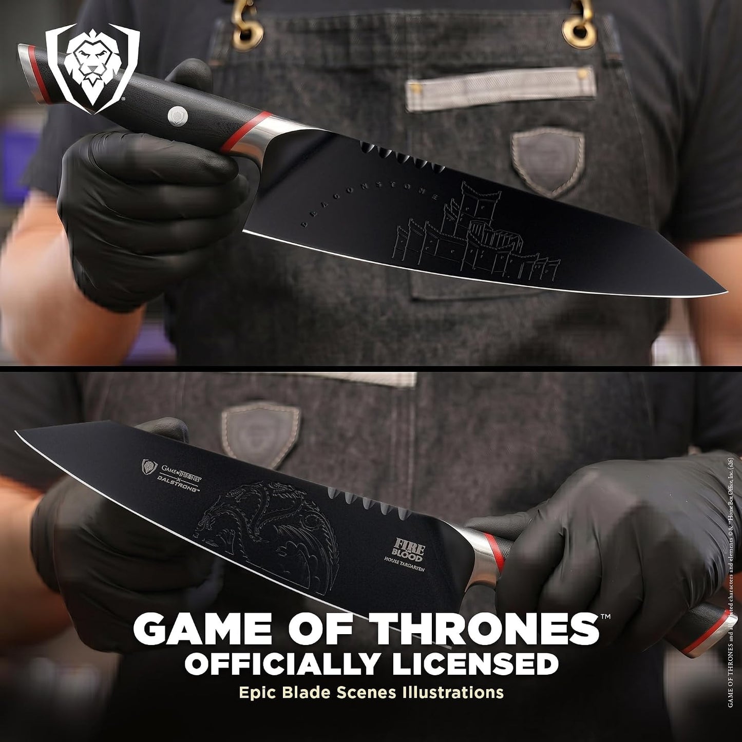 Game of Thrones House Targaryen 8" Chef Knife — German X50CRMOV15 Steel, TiN-Coated, G-10 Handle — Officially Licensed — For GoT Fans, Collectors & Real Kitchen Use