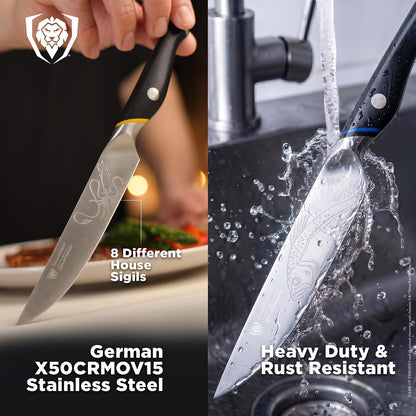 Game of Thrones House Targaryen 8" Chef Knife — German X50CRMOV15 Steel, TiN-Coated, G-10 Handle — Officially Licensed — For GoT Fans, Collectors & Real Kitchen Use