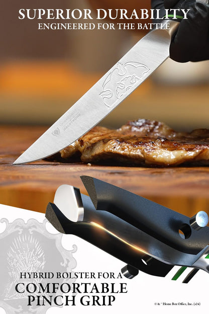 Game of Thrones House Targaryen 8" Chef Knife — German X50CRMOV15 Steel, TiN-Coated, G-10 Handle — Officially Licensed — For GoT Fans, Collectors & Real Kitchen Use