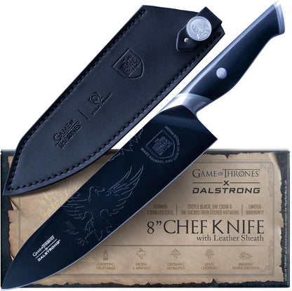 Game of Thrones House Targaryen 8" Chef Knife — German X50CRMOV15 Steel, TiN-Coated, G-10 Handle — Officially Licensed — For GoT Fans, Collectors & Real Kitchen Use