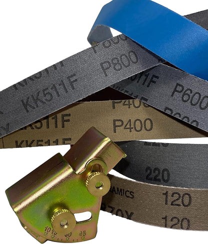 Knife Sharpening Angle Guide fits 1X30 Belt Sander with Assorted 6 Pack of 1X30 Sharpening Sanding Belts