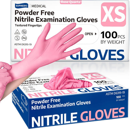 Medical Nitrile Exam Gloves, Latex & Powder-Free Disposable 100 Ct | Soft Stretch Fit •Powder-Free •Latex-Free •Examination •Cooking •Cleaning •Food Prep •Esthetician •100 Ct • Rose Quartz