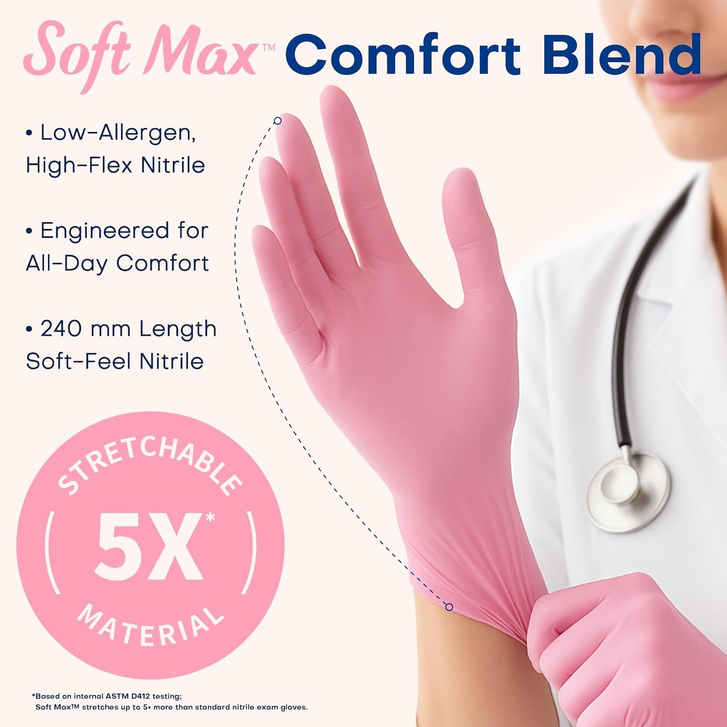 Medical Nitrile Exam Gloves, Latex & Powder-Free Disposable 100 Ct | Soft Stretch Fit •Powder-Free •Latex-Free •Examination •Cooking •Cleaning •Food Prep •Esthetician •100 Ct • Rose Quartz
