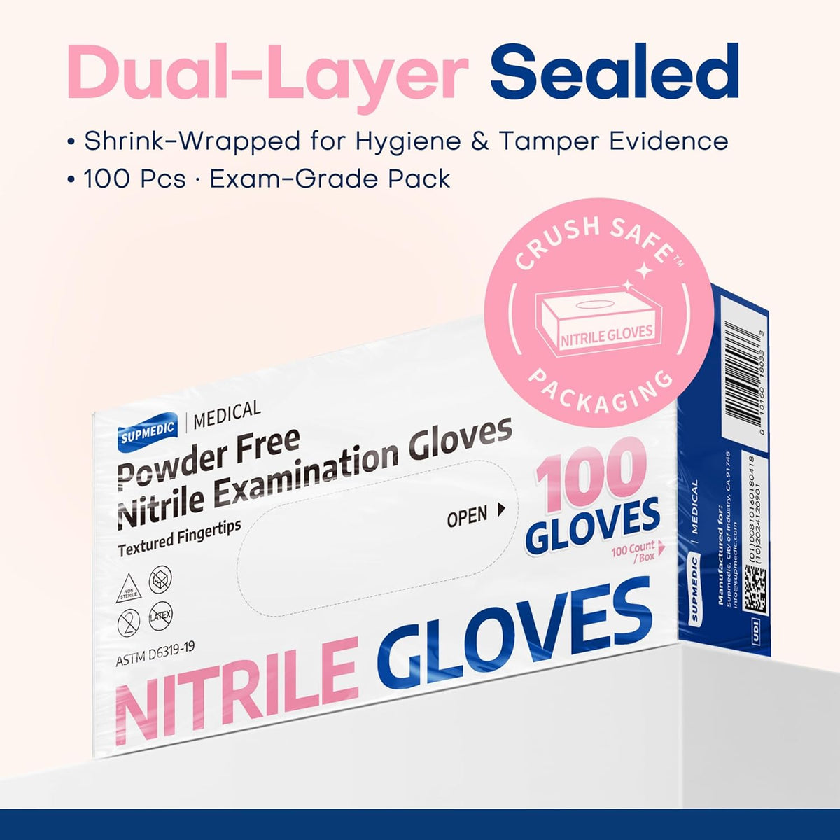 Medical Nitrile Exam Gloves, Latex & Powder-Free Disposable 100 Ct | Soft Stretch Fit •Powder-Free •Latex-Free •Examination •Cooking •Cleaning •Food Prep •Esthetician •100 Ct • Rose Quartz