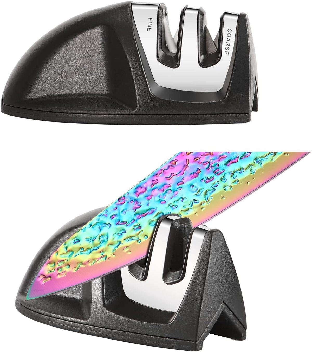Rainbow Titanium Knife Set, Non Stick Thick and Sharp Stainless Steel 15 Pcs Cutlery Kitchen Knives Set with Acrylic Block, Chef Quality for Home & Pro Use, Best Gift, Pink Color