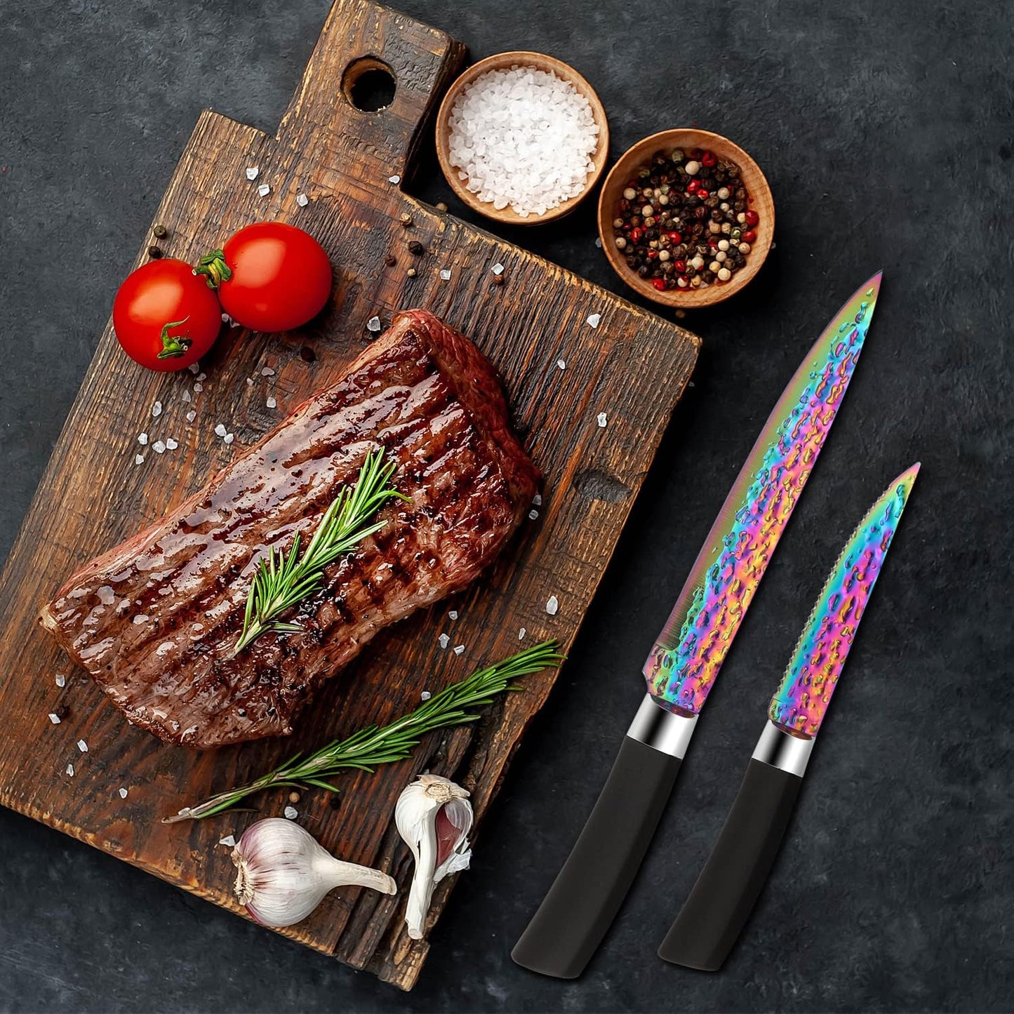 Rainbow Titanium Knife Set, Non Stick Thick and Sharp Stainless Steel 15 Pcs Cutlery Kitchen Knives Set with Acrylic Block, Chef Quality for Home & Pro Use, Best Gift, Pink Color