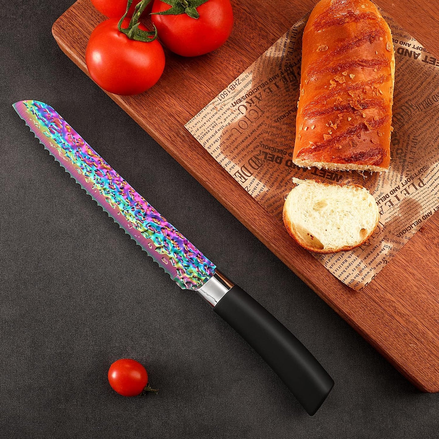 Rainbow Titanium Knife Set, Non Stick Thick and Sharp Stainless Steel 15 Pcs Cutlery Kitchen Knives Set with Acrylic Block, Chef Quality for Home & Pro Use, Best Gift, Pink Color