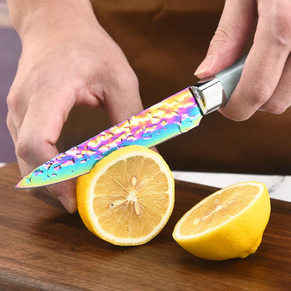 Rainbow Titanium Knife Set, Non Stick Thick and Sharp Stainless Steel 15 Pcs Cutlery Kitchen Knives Set with Acrylic Block, Chef Quality for Home & Pro Use, Best Gift, Pink Color
