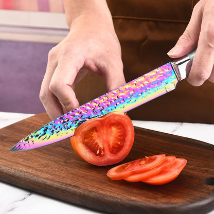 Rainbow Titanium Knife Set, Non Stick Thick and Sharp Stainless Steel 15 Pcs Cutlery Kitchen Knives Set with Acrylic Block, Chef Quality for Home & Pro Use, Best Gift, Pink Color