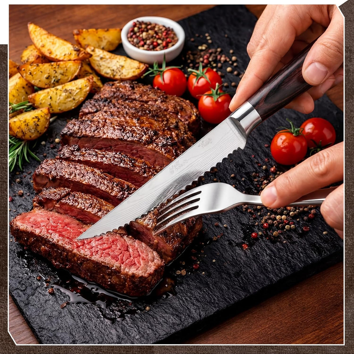 12 Pcs Steak Knife Set 4.3 Inch Serrated Steak Knife with Pakkawood Handle Kitchen Stainless Steel Dinner Knives with Gift Box Home Party Supplies