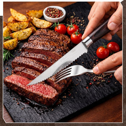 12 Pcs Steak Knife Set 4.3 Inch Serrated Steak Knife with Pakkawood Handle Kitchen Stainless Steel Dinner Knives with Gift Box Home Party Supplies