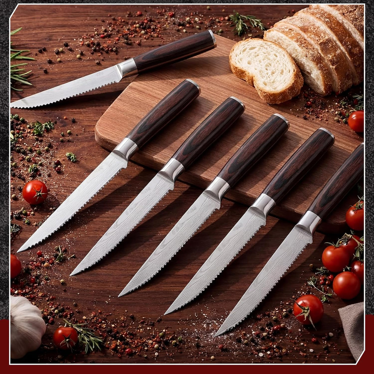 12 Pcs Steak Knife Set 4.3 Inch Serrated Steak Knife with Pakkawood Handle Kitchen Stainless Steel Dinner Knives with Gift Box Home Party Supplies