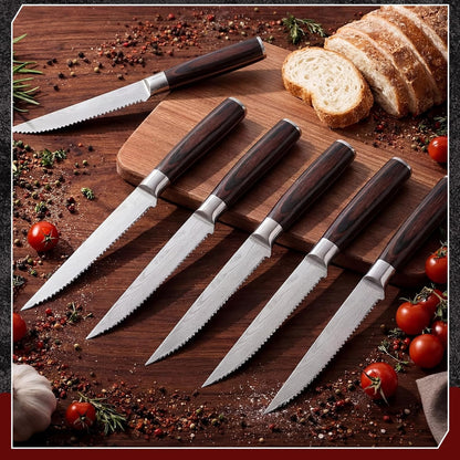 12 Pcs Steak Knife Set 4.3 Inch Serrated Steak Knife with Pakkawood Handle Kitchen Stainless Steel Dinner Knives with Gift Box Home Party Supplies