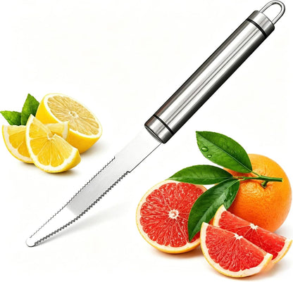 Grapefruit Knife Curved Serrated Double Blade Fruit Peeler | Stainless steel citrus fruit knife, no-slip cylinder handle, pulp separator for oranges lemons, kitchen meal prep tool