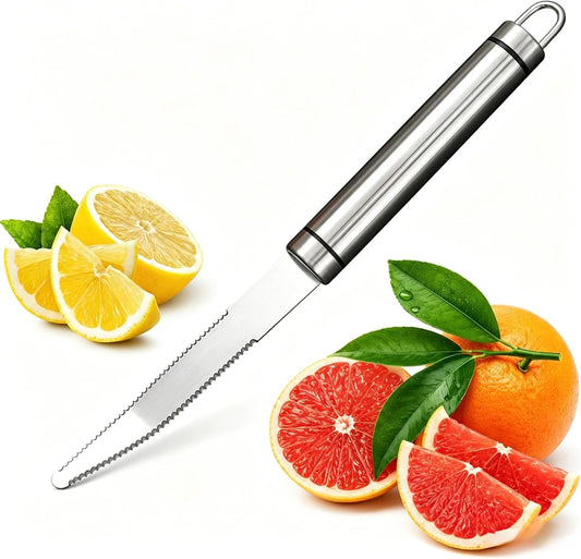 Grapefruit Knife Curved Serrated Double Blade Fruit Peeler | Stainless steel citrus fruit knife, no-slip cylinder handle, pulp separator for oranges lemons, kitchen meal prep tool