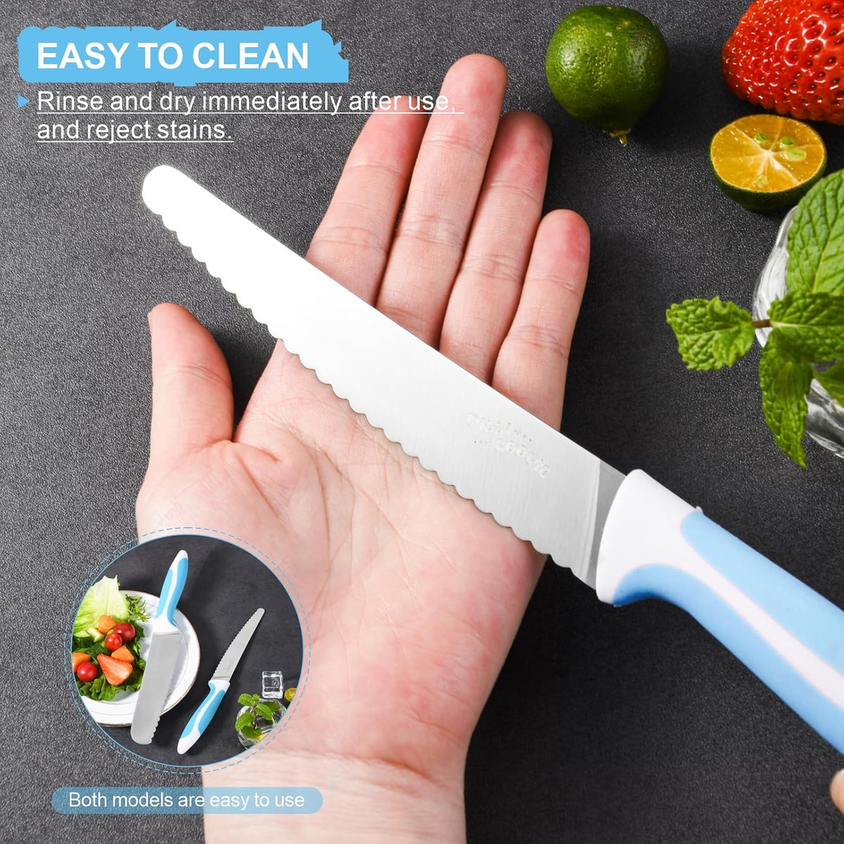 Serrated Bread Knife Stainless Steel | Kitchen cutter Tomato, Lettuce Knife 6" Blue
