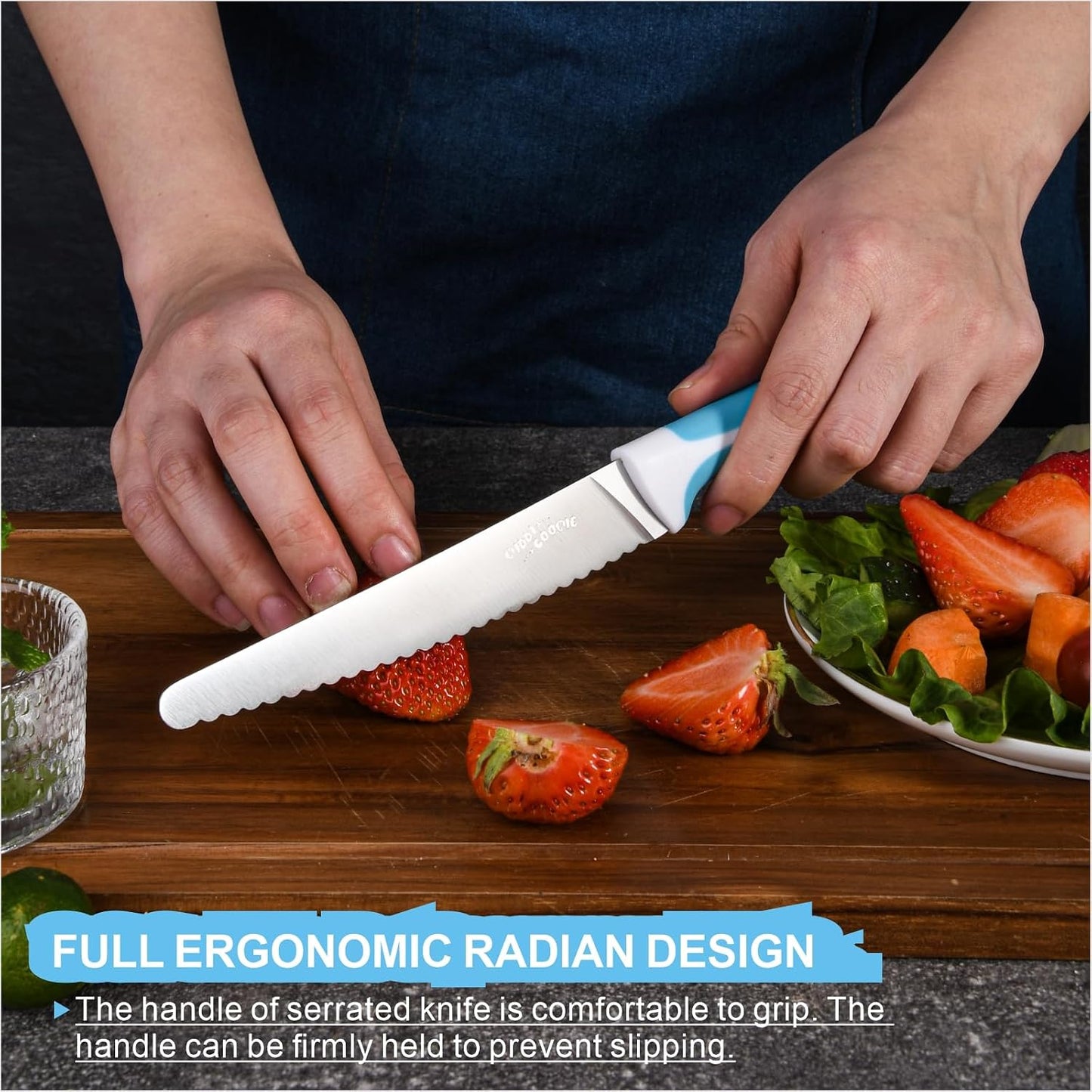 Serrated Bread Knife Stainless Steel | Kitchen cutter Tomato, Lettuce Knife 6" Blue