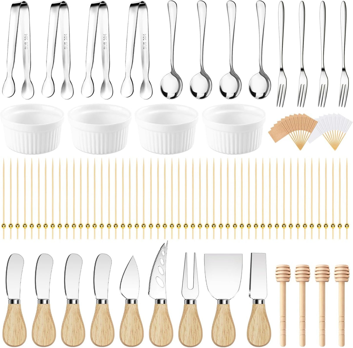 Charcuterie Boards Accessories Charcuterie Utensils 169Pcs Cheese Spreader Knife Set Small Serving Tongs Forks and Spoons Dipping Bowls Honey Dipper Toothpick Flags Cocktail Picks for Appetizers