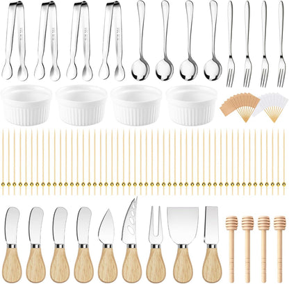 Charcuterie Boards Accessories Charcuterie Utensils 169Pcs Cheese Spreader Knife Set Small Serving Tongs Forks and Spoons Dipping Bowls Honey Dipper Toothpick Flags Cocktail Picks for Appetizers