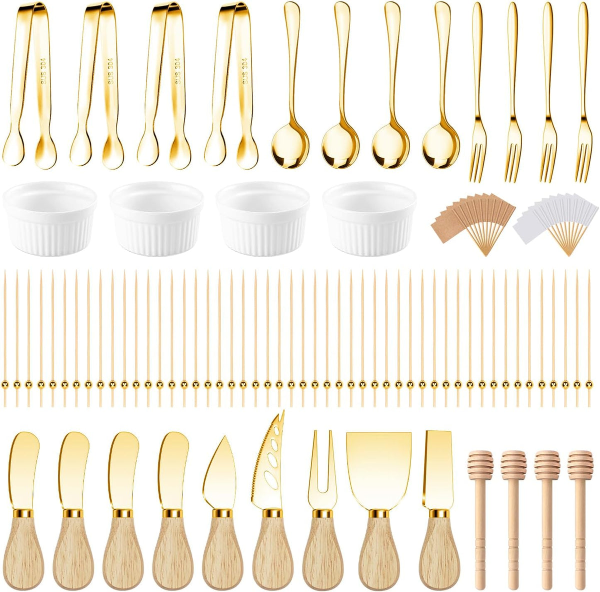 Charcuterie Boards Accessories Charcuterie Utensils 169Pcs Cheese Spreader Knife Set Small Serving Tongs Forks and Spoons Dipping Bowls Honey Dipper Toothpick Flags Cocktail Picks for Appetizers