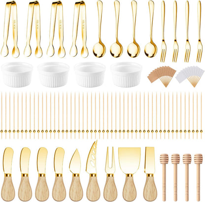 Charcuterie Boards Accessories Charcuterie Utensils 169Pcs Cheese Spreader Knife Set Small Serving Tongs Forks and Spoons Dipping Bowls Honey Dipper Toothpick Flags Cocktail Picks for Appetizers