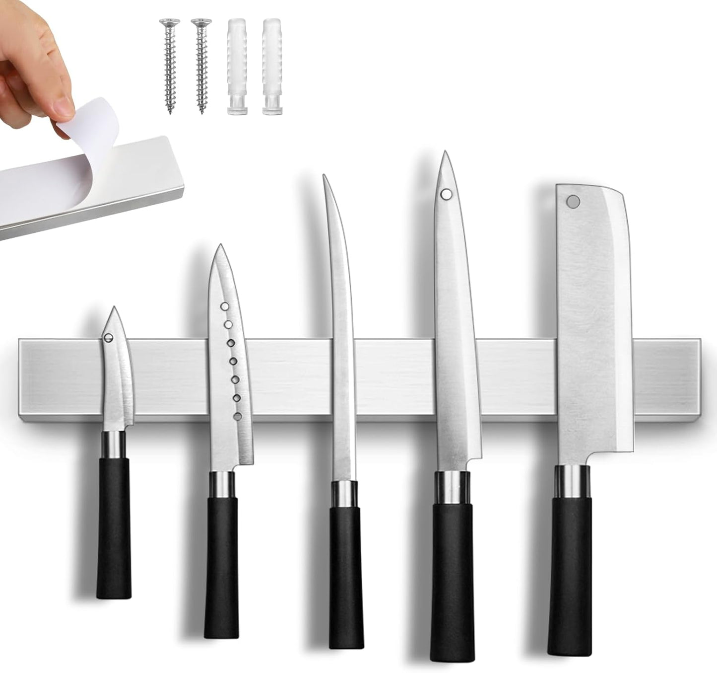 Magnetic Knife Holder for Wall, No Drilling Magnetic Knife Strip Adhesive Knife Holder Magnet Knife Bar, Wall Mount Knife Rack Block Metal Tool Holder for Utensils RV Kitchen Organization, 10 Inch