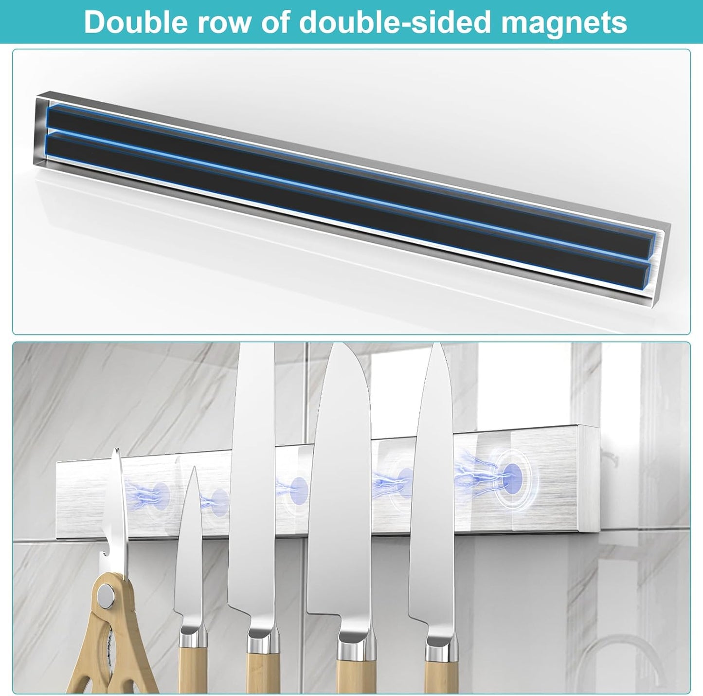 Magnetic Knife Holder for Wall, No Drilling Magnetic Knife Strip Adhesive Knife Holder Magnet Knife Bar, Wall Mount Knife Rack Block Metal Tool Holder for Utensils RV Kitchen Organization, 10 Inch