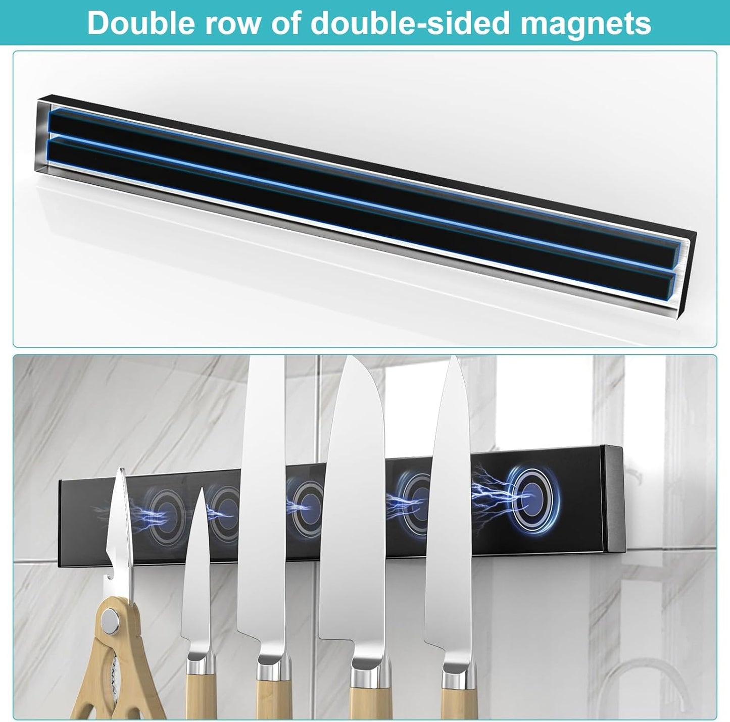 Magnetic Knife Holder for Wall, No Drilling Magnetic Knife Strip Adhesive Knife Holder Magnet Knife Bar, Wall Mount Knife Rack Block Metal Tool Holder for Utensils RV Kitchen Organization, 10 Inch