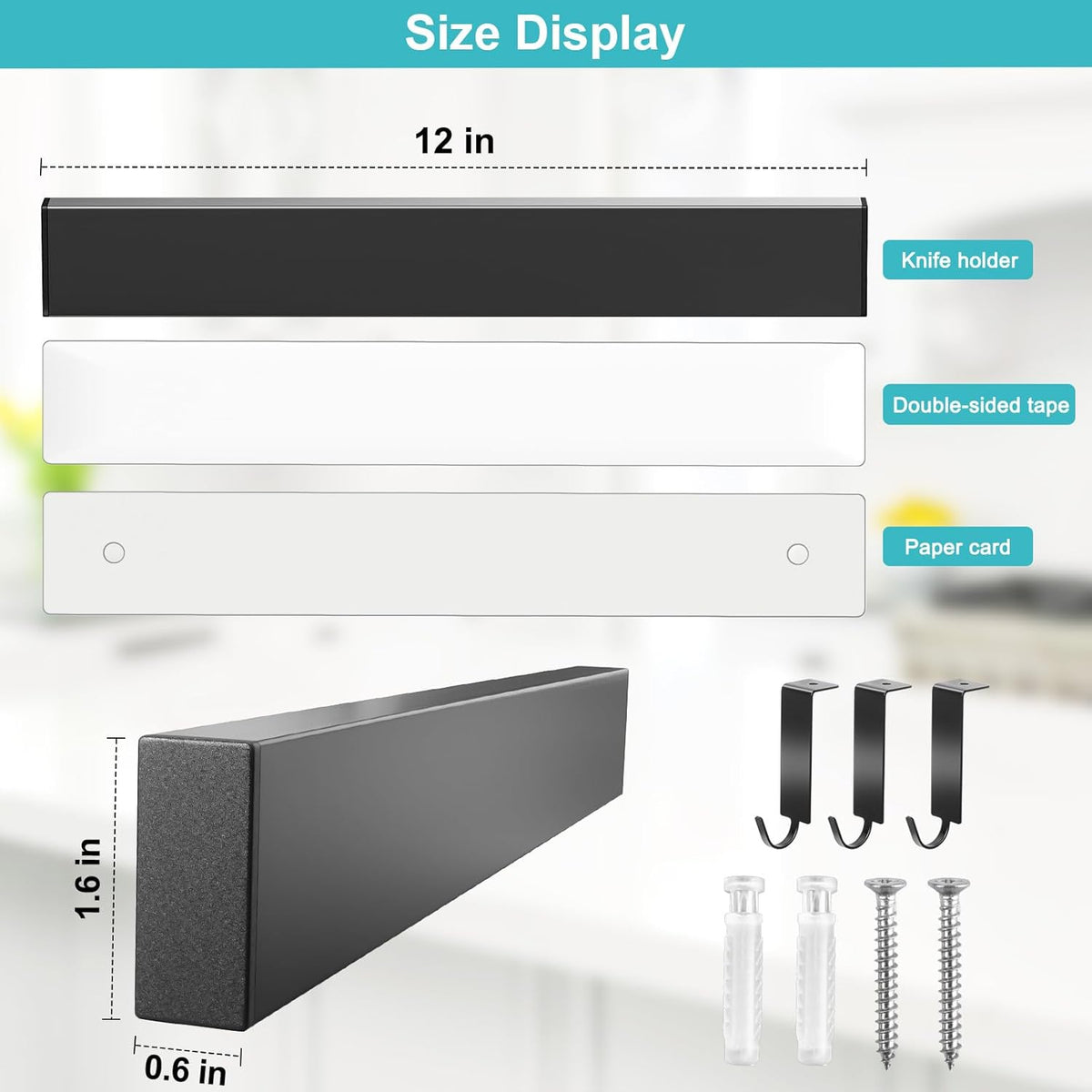 Magnetic Knife Holder for Wall, No Drilling Magnetic Knife Strip Adhesive Knife Holder Magnet Knife Bar, Wall Mount Knife Rack Block Metal Tool Holder for Utensils RV Kitchen Organization, 10 Inch
