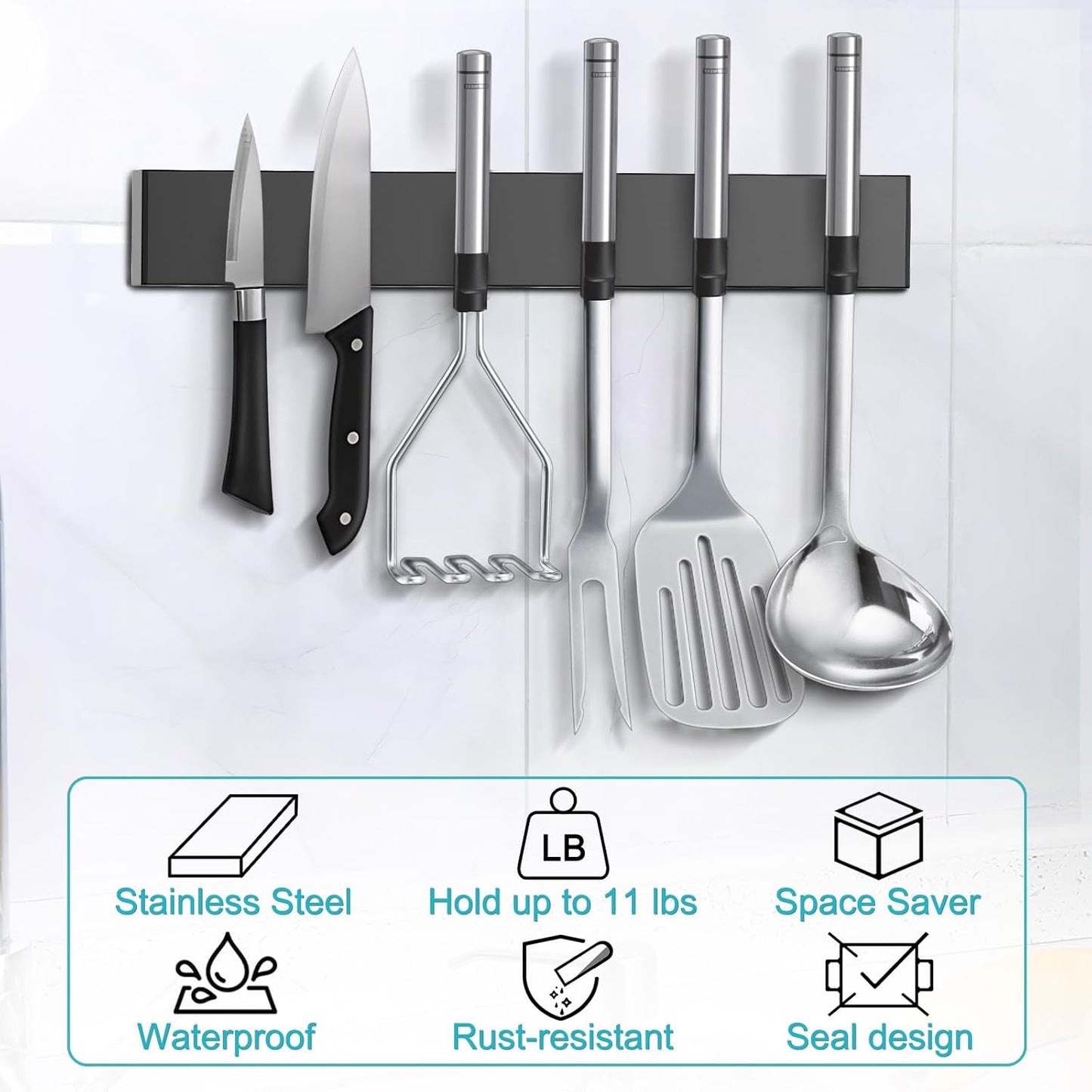 Magnetic Knife Holder for Wall, No Drilling Magnetic Knife Strip Adhesive Knife Holder Magnet Knife Bar, Wall Mount Knife Rack Block Metal Tool Holder for Utensils RV Kitchen Organization, 10 Inch