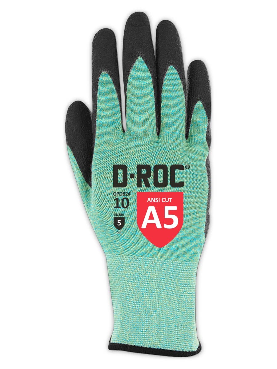 MAGID Heat & Adhesive Resistant Cut Level A5 Work Gloves, 1 PR, Dry Grip Polyurethane Coated, Size 6/XS, Reusable, 18-Gauge Aramid Shell (GPD824)
